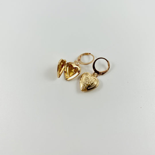 Gold Heart Locket Drop Earrings - AR TodayCharm Jewelry Company