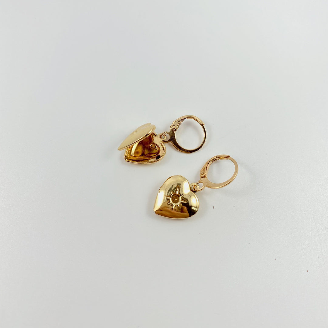 Gold Heart Locket Drop Earrings - AR TodayCharm Jewelry Company