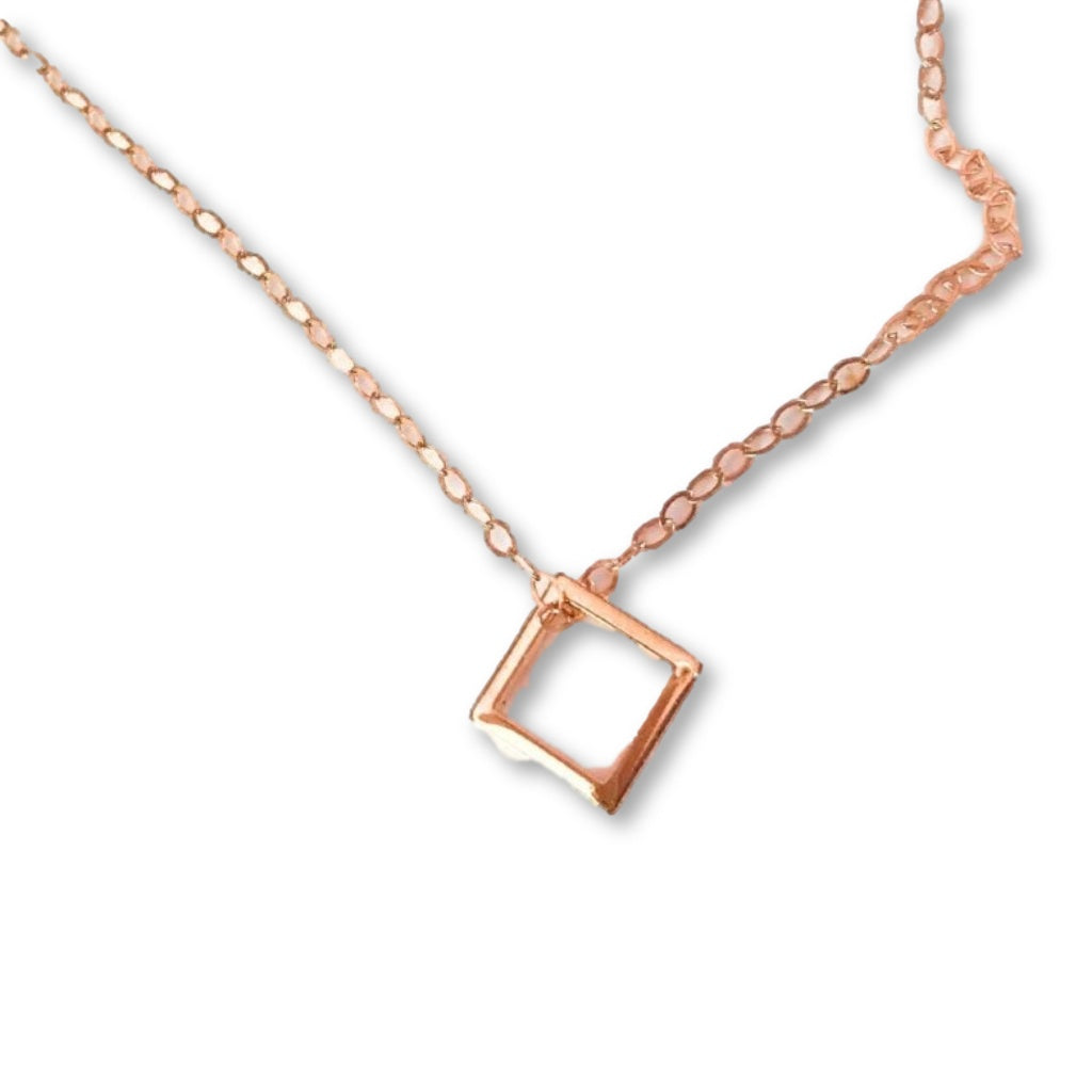 Rose Gold Open Square Charm Necklace