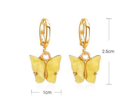 Acrylic Huggy Hoop Butterfly Earrings, accessorize with these boho chic Acrylic Huggy Hoop Butterfly Earrings! These unique earrings have a vibrant color palette a