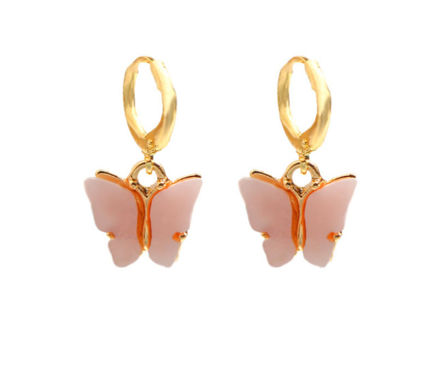 Acrylic Huggy Hoop Butterfly Earrings, accessorize with these boho chic Acrylic Huggy Hoop Butterfly Earrings! These unique earrings have a vibrant color palette a