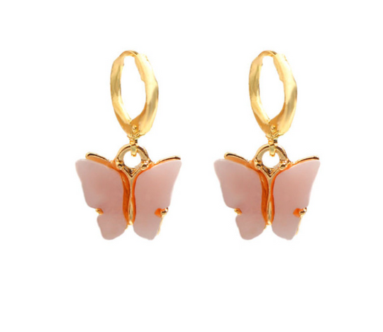 Acrylic Huggy Hoop Butterfly Earrings, accessorize with these boho chic Acrylic Huggy Hoop Butterfly Earrings! These unique earrings have a vibrant color palette a