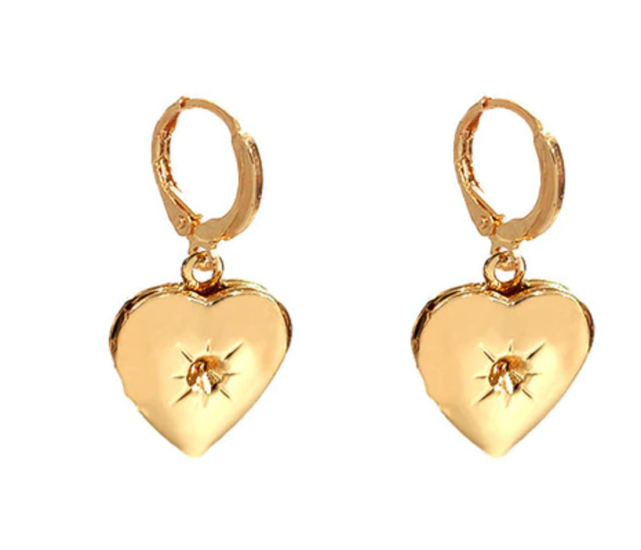 Gold Heart Locket Drop Earrings - AR TodayCharm Jewelry Company