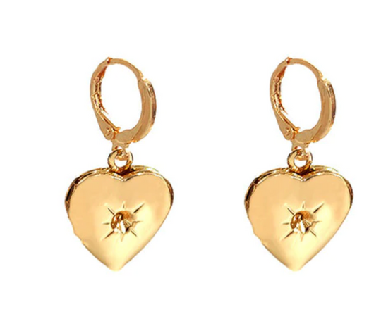Gold Heart Locket Drop Earrings - AR TodayCharm Jewelry Company