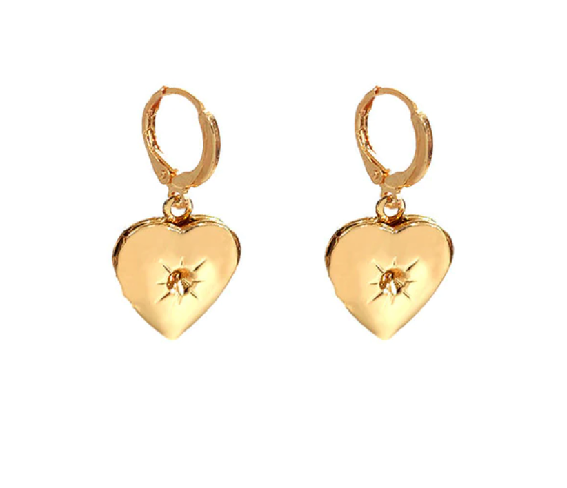 Gold Heart Locket Drop Earrings - AR TodayCharm Jewelry Company