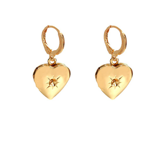 Gold Heart Locket Drop Earrings - AR TodayCharm Jewelry Company