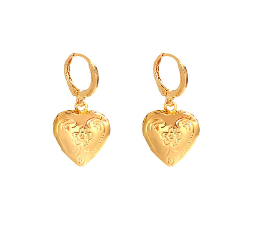 Gold Heart Locket Drop Earrings - AR TodayCharm Jewelry Company