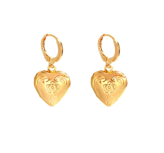 Gold Heart Locket Drop Earrings - AR TodayCharm Jewelry Company