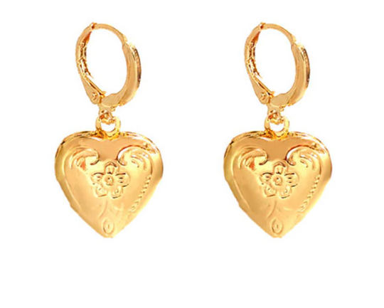 Gold Heart Locket Drop Earrings - AR TodayCharm Jewelry Company