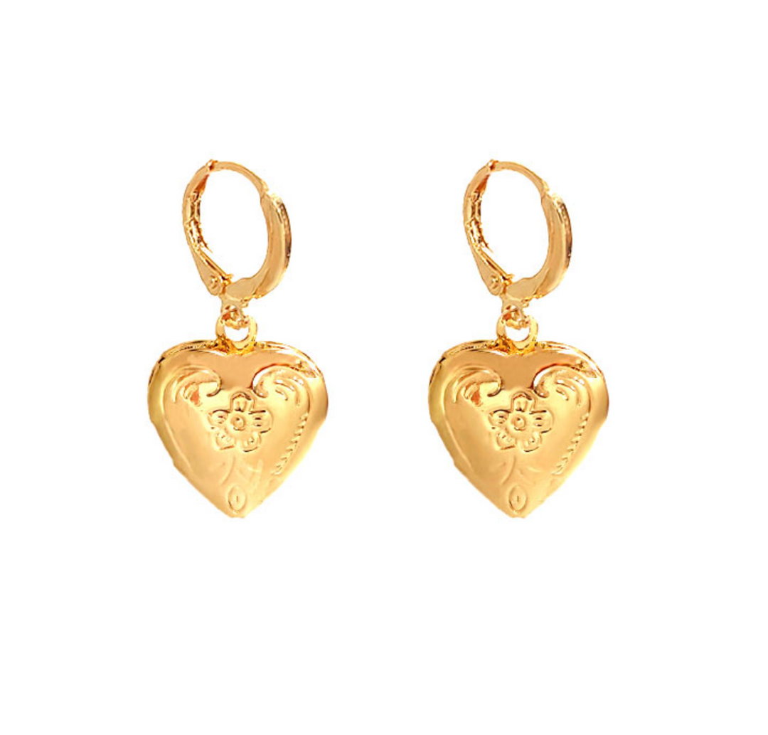 Gold Heart Locket Drop Earrings - AR TodayCharm Jewelry Company